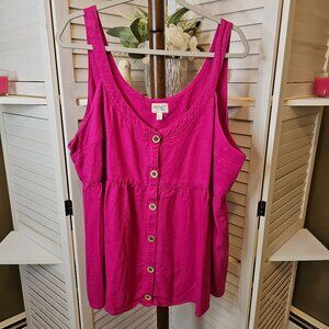 Terra & Sky Plus Size 3X (24-26) Fuchsia Button Down Halter Top/Tank
